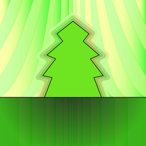 经典形状设计绿色窗帘圣诞矢量卡上树