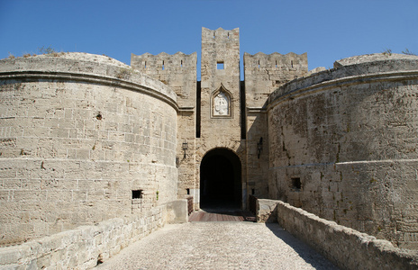 中世纪城墙在希腊罗得斯镇图片