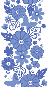 代尔夫特蓝荷兰鲜花垂直无缝图案边界