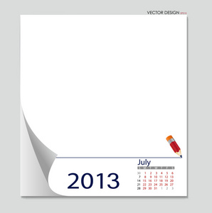 简单 2012 年日历，7 月。所有元素都单独都分层