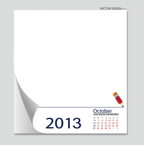 简单 2012 年日历，10 月。所有元素都分层单独