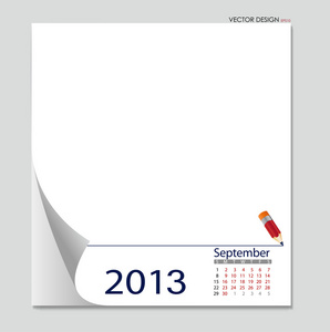简单 2012 年日历，9 月。所有元素都是层的分离