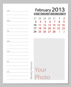简单 2012 年日历，2 月。所有元素都是层的分离