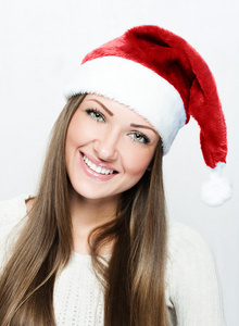圣诞老人帽子美丽微笑的女人