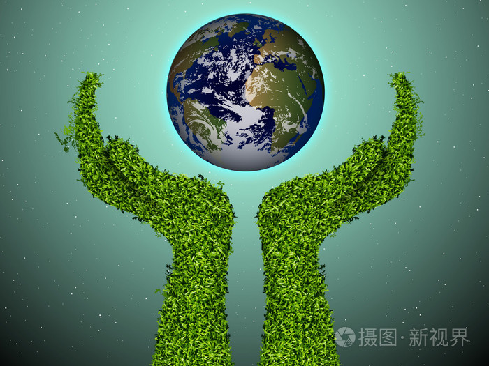 爱护环境,在同一个地球上,绿色的草地里的武器.生态理念