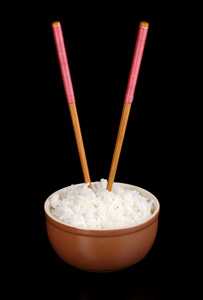 碗的米饭和筷子 isoalted 黑色