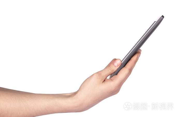 平板电脑用一只手的侧面图