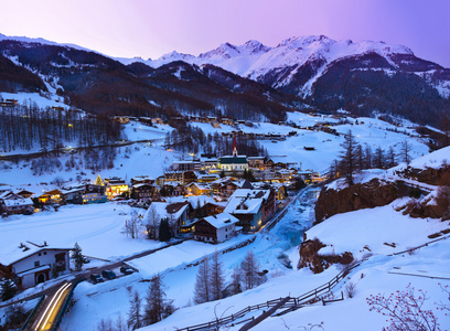 高山滑雪度假村 solden 奥地利日落