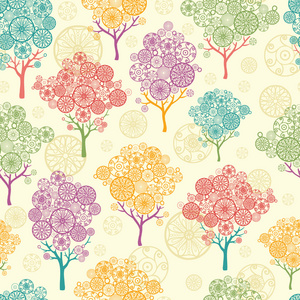 色彩鲜艳的抽象树木无缝图案背景
