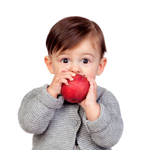 可爱的宝贝女儿吃红苹果