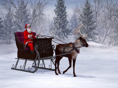 驯鹿拉与圣诞老人的雪橇图片