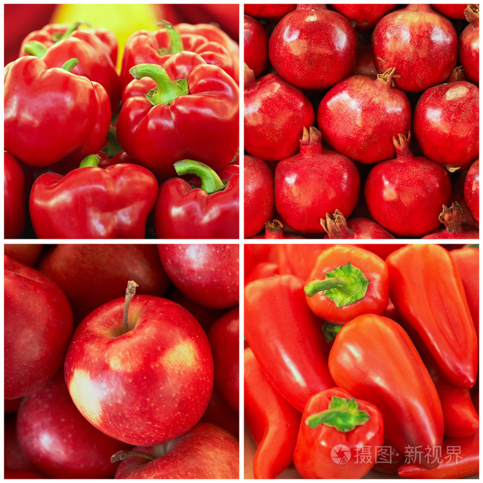 红色水果和蔬菜的拼贴画
