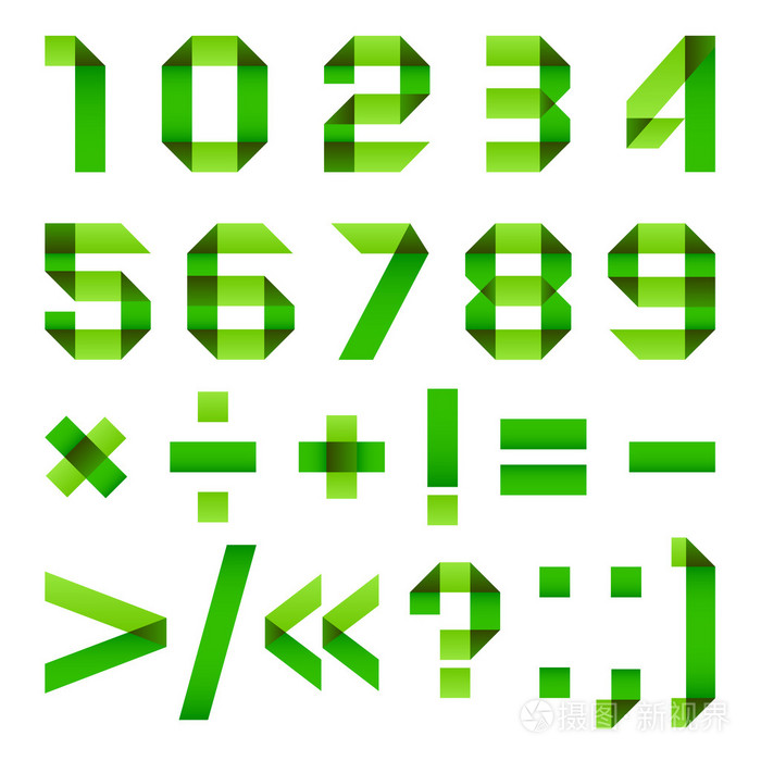 折叠从绿色纸-阿拉伯数字的字体插画-正版商用图片1ao8n6-摄图新视界