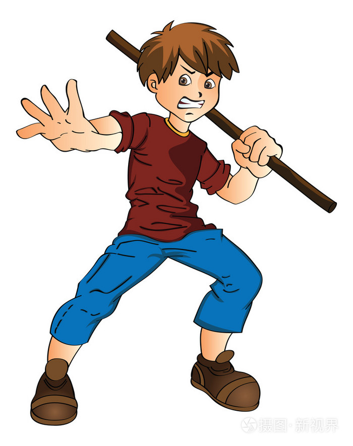 年轻男子用一根棍子,图