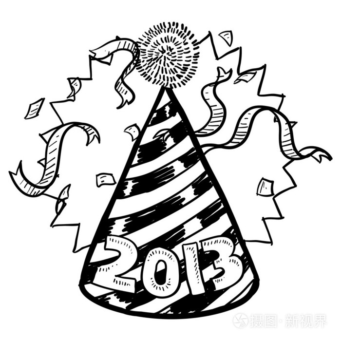 新的一年的2013年方帽子素描