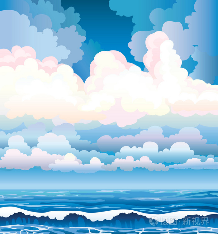 海与海浪和多云的天空
