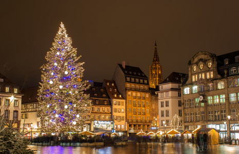 在克莱伯广场在斯特拉斯堡，资本基督的圣诞树