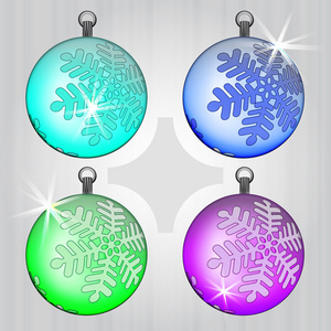 四色彩球装饰集与雪的动机