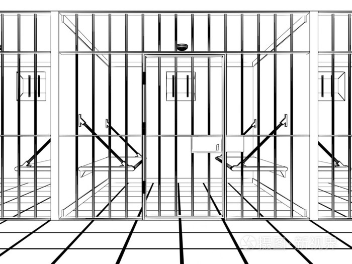 在白色背景上的监狱牢房