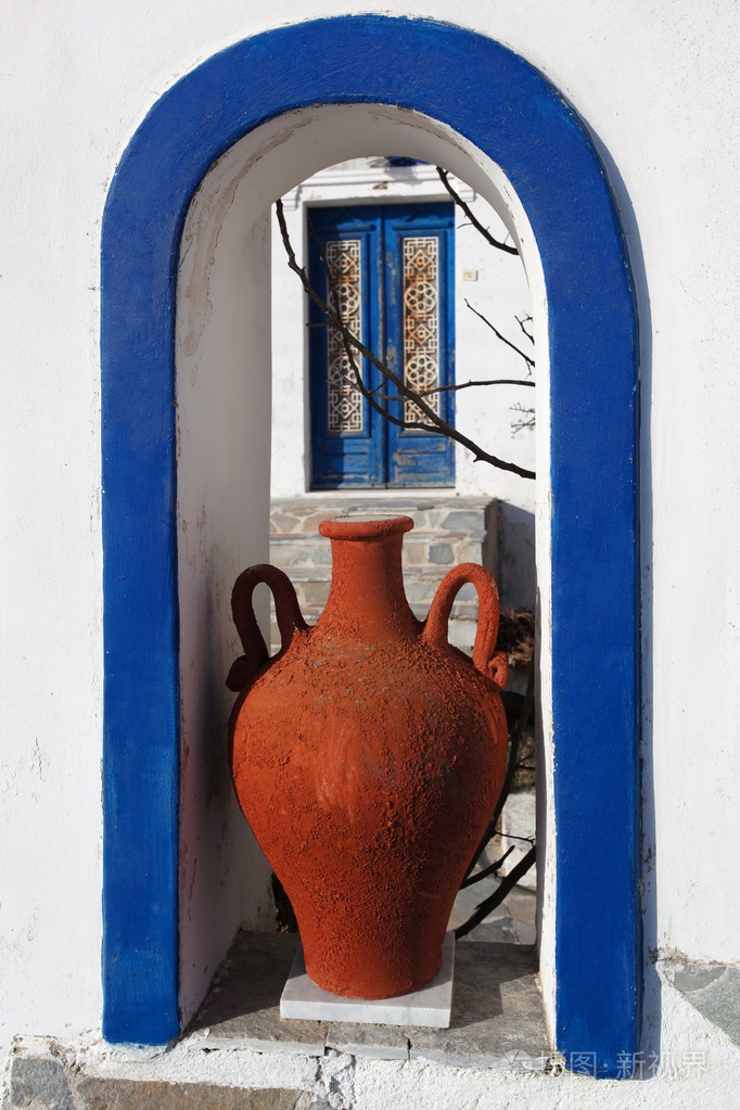 与旧门在圣托里尼岛, 费拉, 希腊传统希腊花瓶