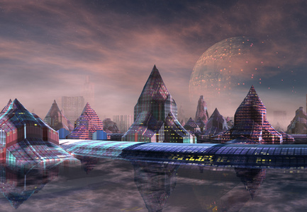 现代外星城市天际线照片