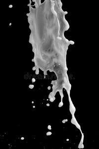 牛奶或白色液体溅在黑色背景上