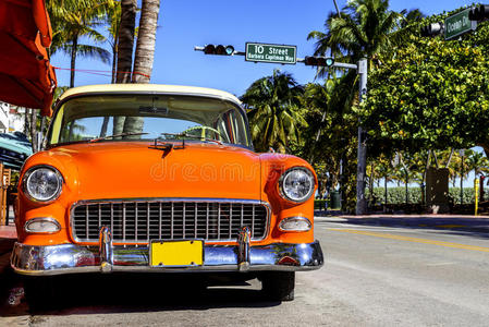 迈阿密南滩的经典美国车。