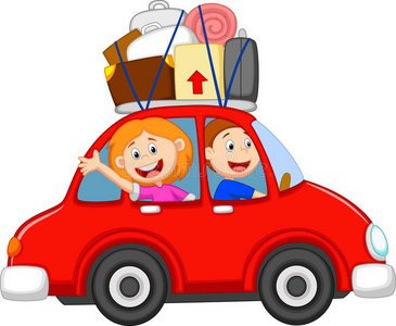 家庭卡通随车出行照片