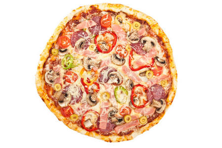 美味的肉菜混合披萨
