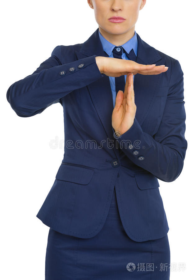 女商人展示分手手势的特写镜头