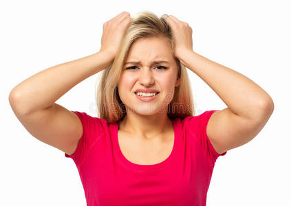 灰心丧气的女人扯白头发图片