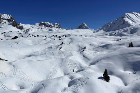 贝莱普拉涅，冬季风景在滑雪胜地拉普拉涅，法国