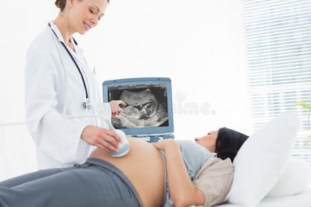 医生给孕妇做超声波检查