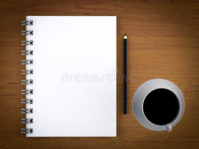 空白记事本咖啡和铅笔