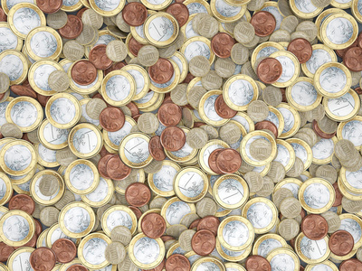 很多欧元硬币的细节