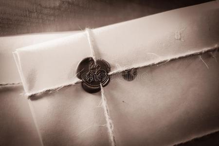 节从光木制的盘子,柳树细枝和密封信封和文字纸为h和s道路公证人蜡模