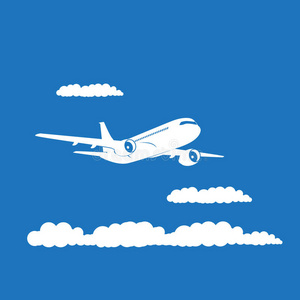 蓝色背景上的飞机轮廓。