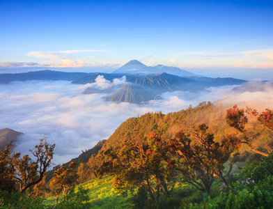 印度尼西亚东爪哇，日出时的布罗莫火山