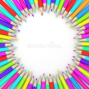 一圈彩色铅笔。