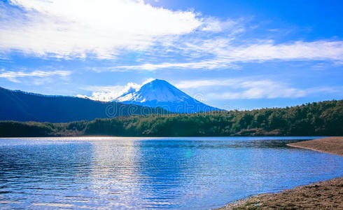 赛科湖和富士山，明亮的云