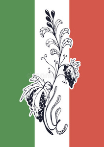 意大利传统美食。意大利国旗。