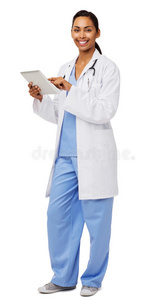 使用数字平板电脑的女医生肖像