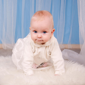 婴儿6个月蓝色背景