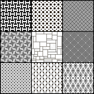 一套九个黑白几何无缝图案图片