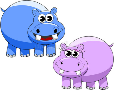 可爱快乐男女河马卡通照片