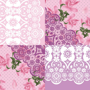 拼接无缝蕾丝复古粉色花朵图案