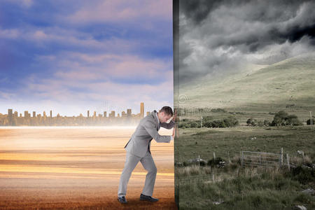 商人推开场景合成图图片