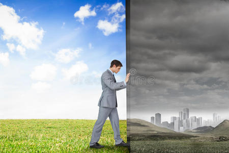 商人推开场景合成图图片