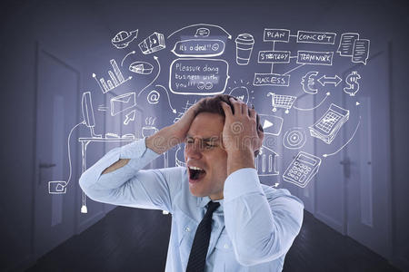 大厅形象墙手举头重压商人的合成形象照片