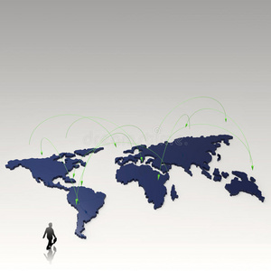 世界地图上的人类3d社交网络